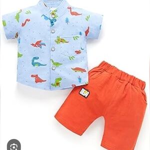 NWT Dinosaur Print Shirt and Orange Shorts Set